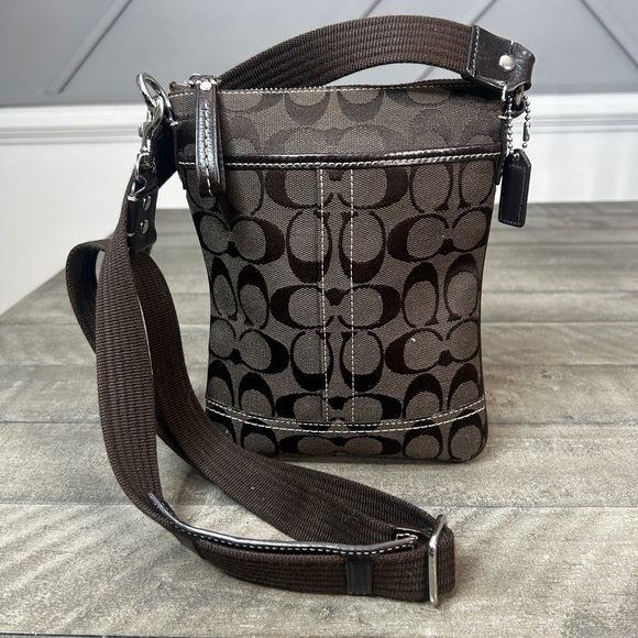 Coach Brown Fabric Logo Print Mini Crossbody Shoulder Bag - Picture 4 of 9